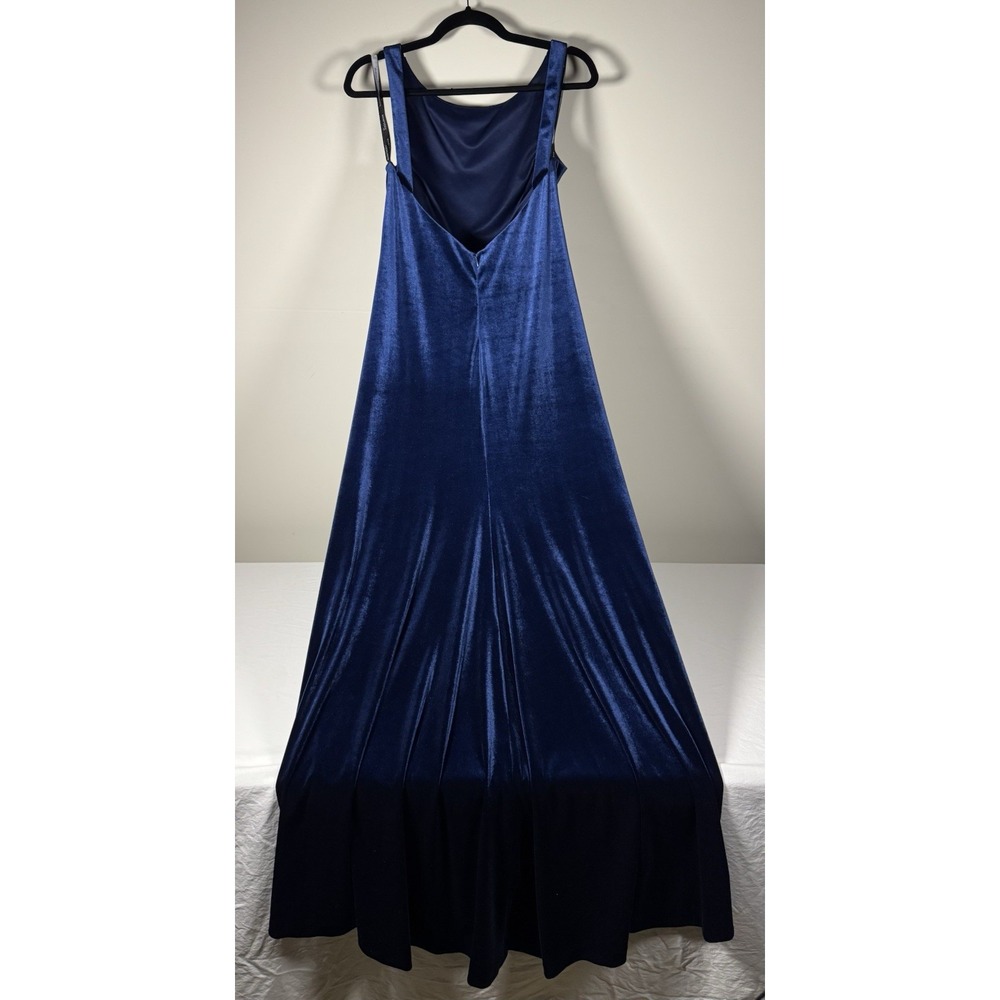 Vintage 90s Rhapsody Blue Velvet Backless Maxi Vampy Evening Dress Y2K Size 10